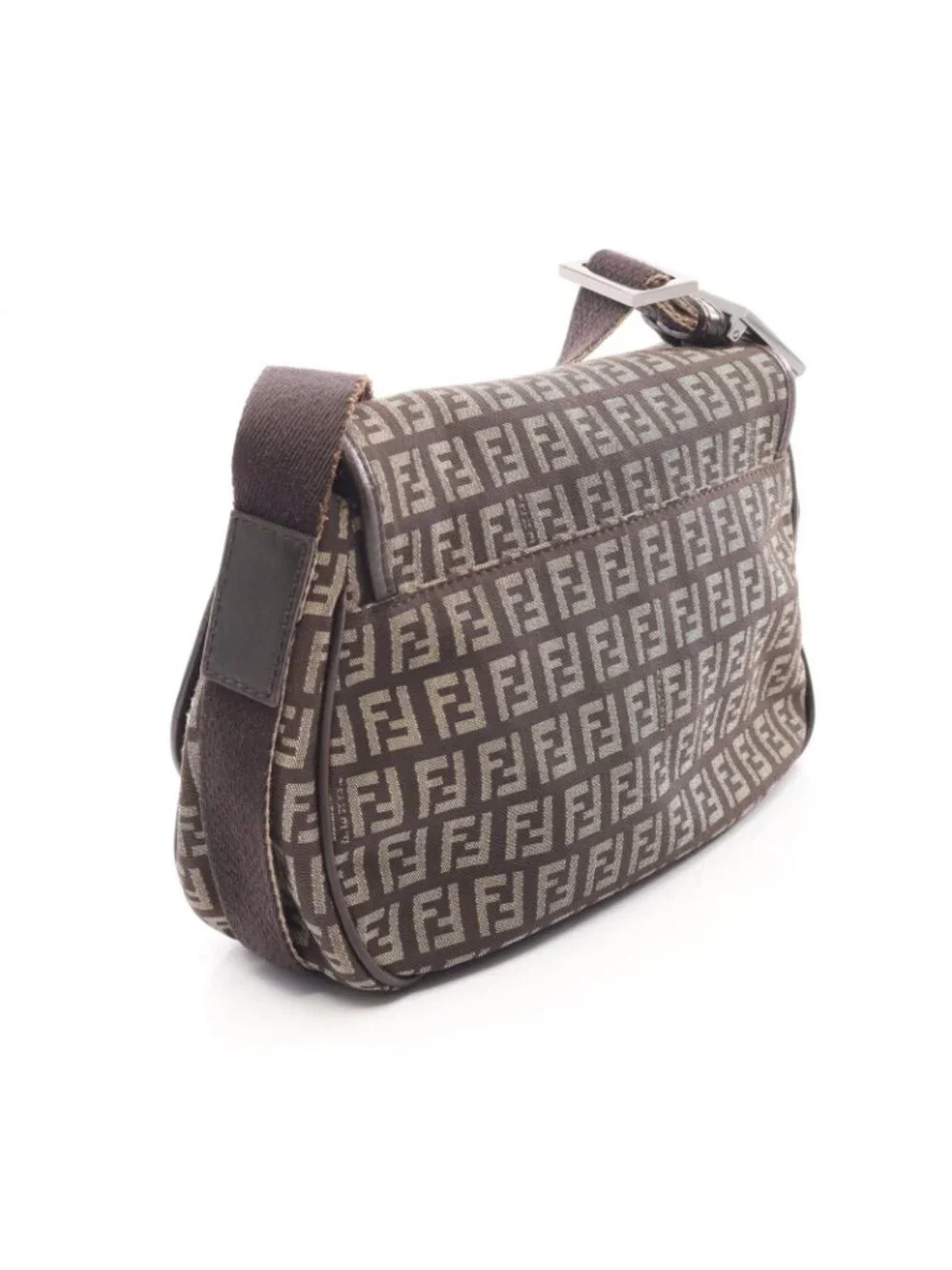 Fendi Shoulder Bag Zucchino Dark Brown Beige Canvas Leather